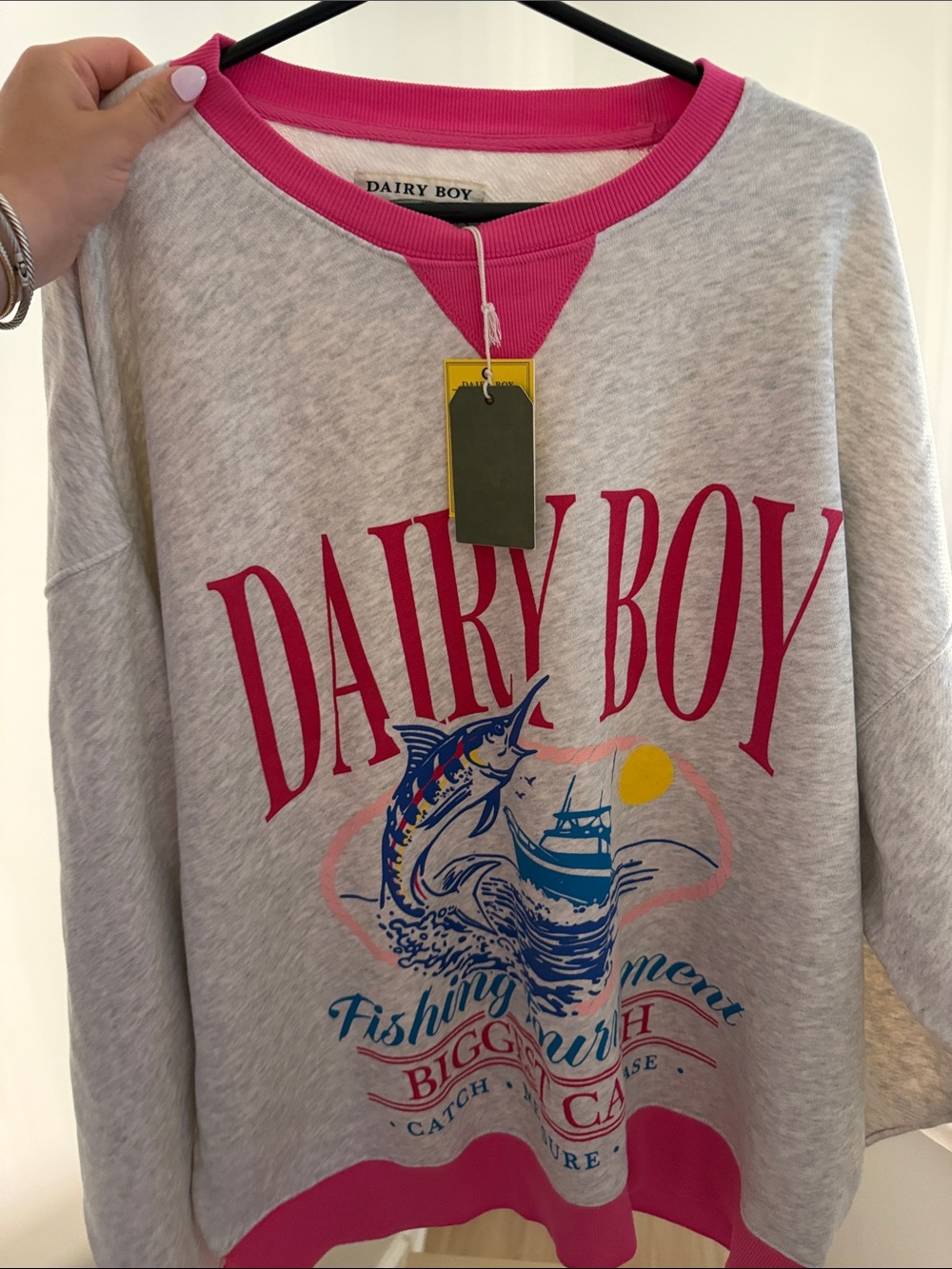 Dairy Boy Nantucket Exclusive Fishing Graphic Sweatshirt with Blue Marlin Print